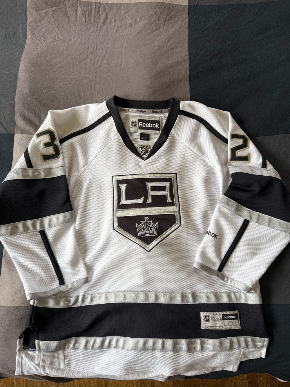Reebok Jonathan Quick Los Angeles Kings White & Black Hockey Jersey